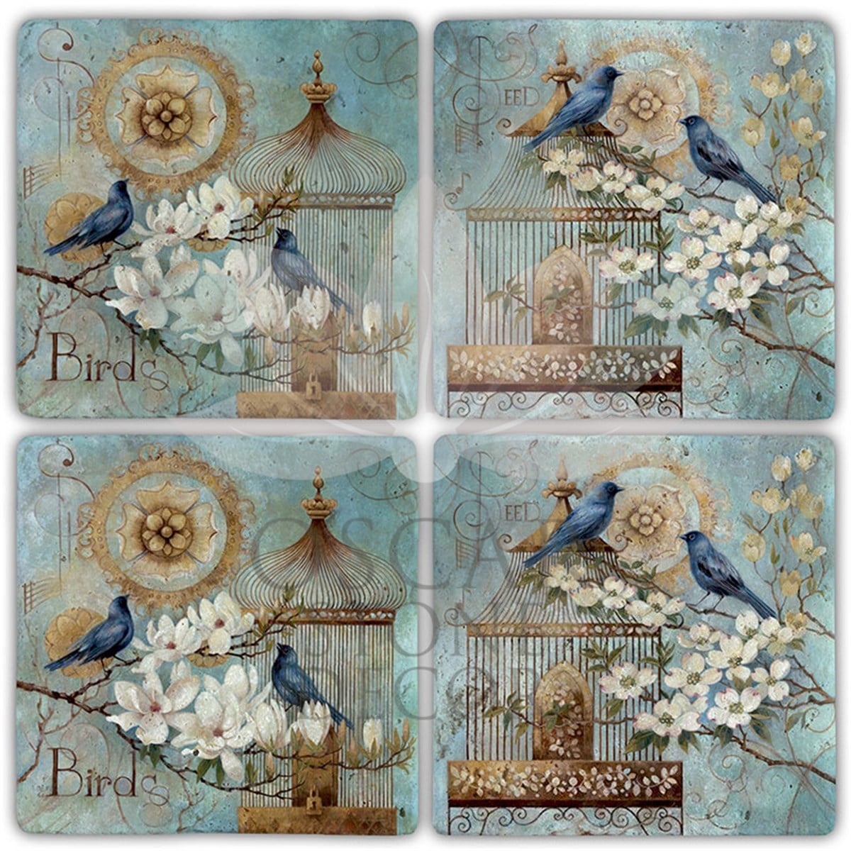 OSCAR STONE DECOR BIRDCAGE 4'lü DOĞALTAŞ BARDAK ALTLIĞI / BA373 (COASTER)