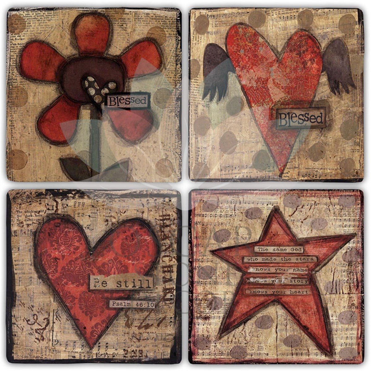 OSCAR STONE DECOR BLESSED 4'lü DOĞALTAŞ BARDAK ALTLIĞI / BA423 (COASTER)