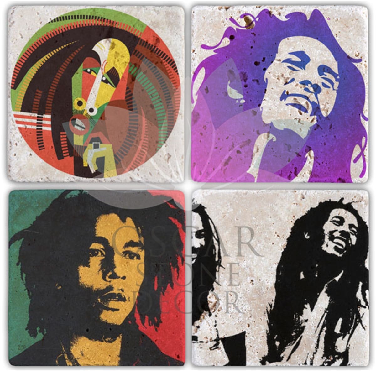 OSCAR STONE DECOR BOB MARLEY 4'lü DOĞALTAŞ BARDAK ALTLIĞI / BA040 (COASTER)