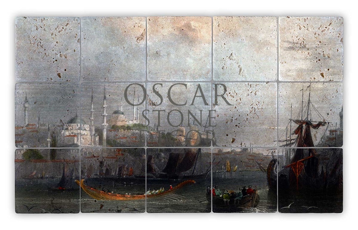 OSCAR STONE DECOR BOĞAZDA GEMİLER DOĞALTAŞ TABLO / TT081 (STONE TABLE)