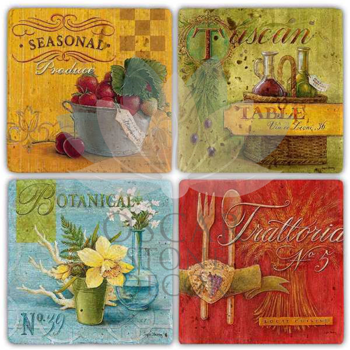 OSCAR STONE DECOR BOTANICAL 4'lü DOĞALTAŞ BARDAK ALTLIĞI / BA254 (COASTER)