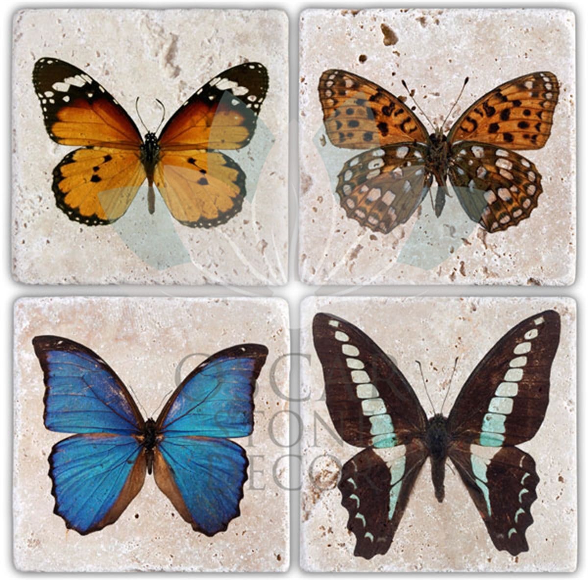 OSCAR STONE DECOR BUTTERFLY 2 4'lü DOĞALTAŞ BARDAK ALTLIĞI / BA050 (COASTER)
