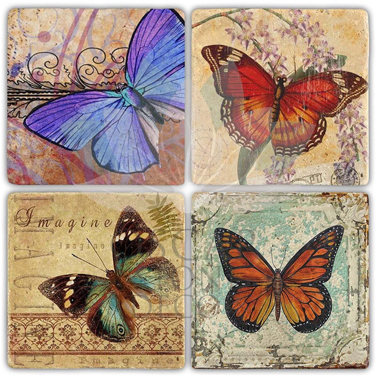 OSCAR STONE DECOR BUTTERLY SET 4'lü DOĞALTAŞ BARDAK ALTLIĞI / BA469 (COASTER)