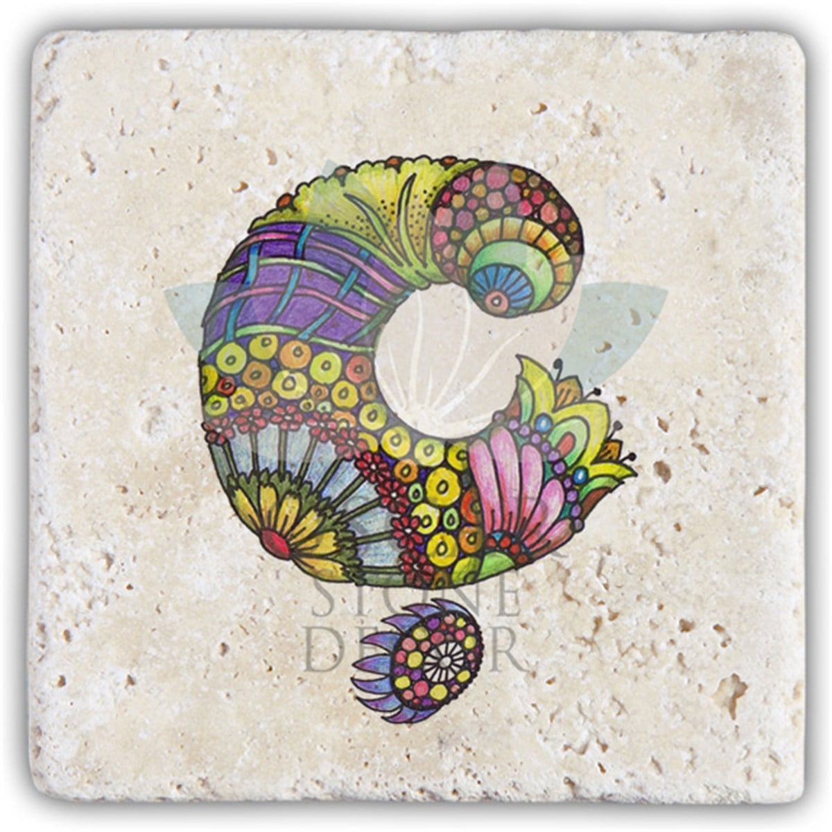 OSCAR STONE DECOR Ç HARFİ TEKLİ DOĞALTAŞ BARDAK ALTLIĞI / BA-Ç5 (COASTER)