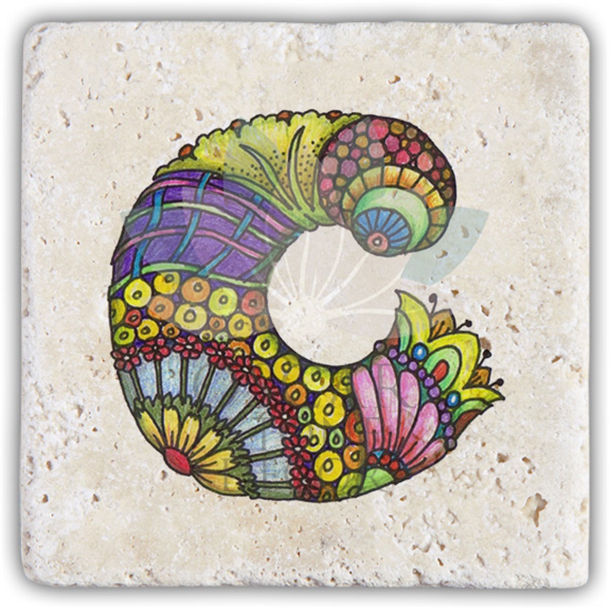 OSCAR STONE DECOR C HARFİ TEKLİ DOĞALTAŞ BARDAK ALTLIĞI / BA-C5 (COASTER)