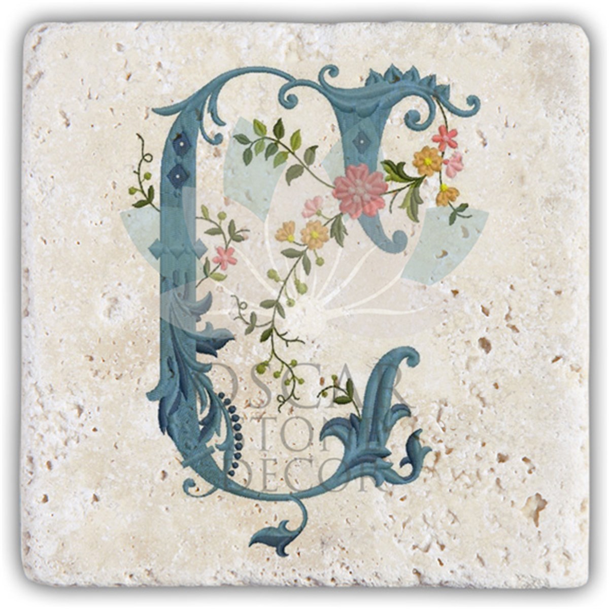 OSCAR STONE DECOR Ç HARFİ TEKLİ DOĞALTAŞ BARDAK ALTLIĞI / BA-Ç4 (COASTER)