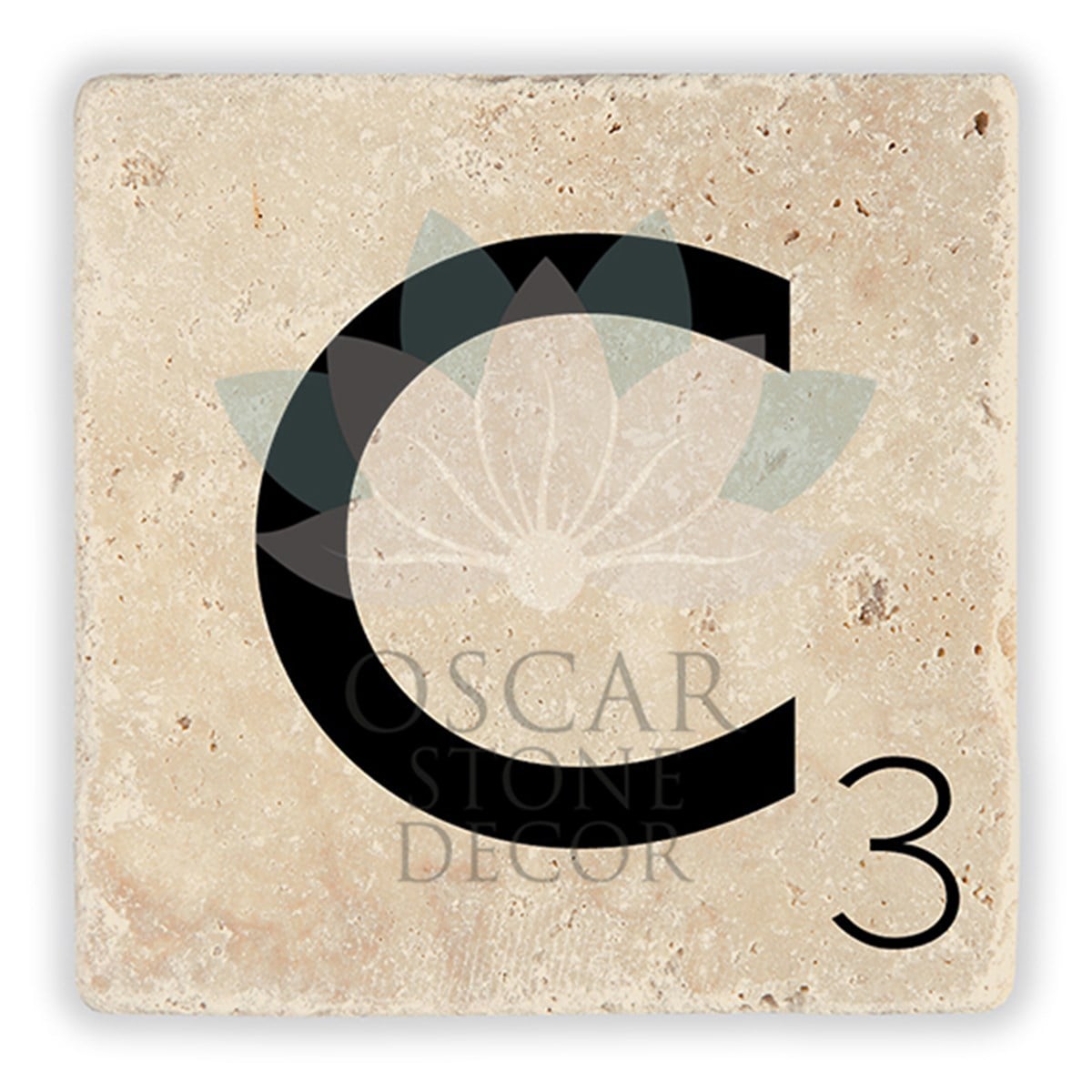 OSCAR STONE DECOR C HARFİ TEKLİ DOĞALTAŞ BARDAK ALTLIĞI / BA-C2 (COASTER)