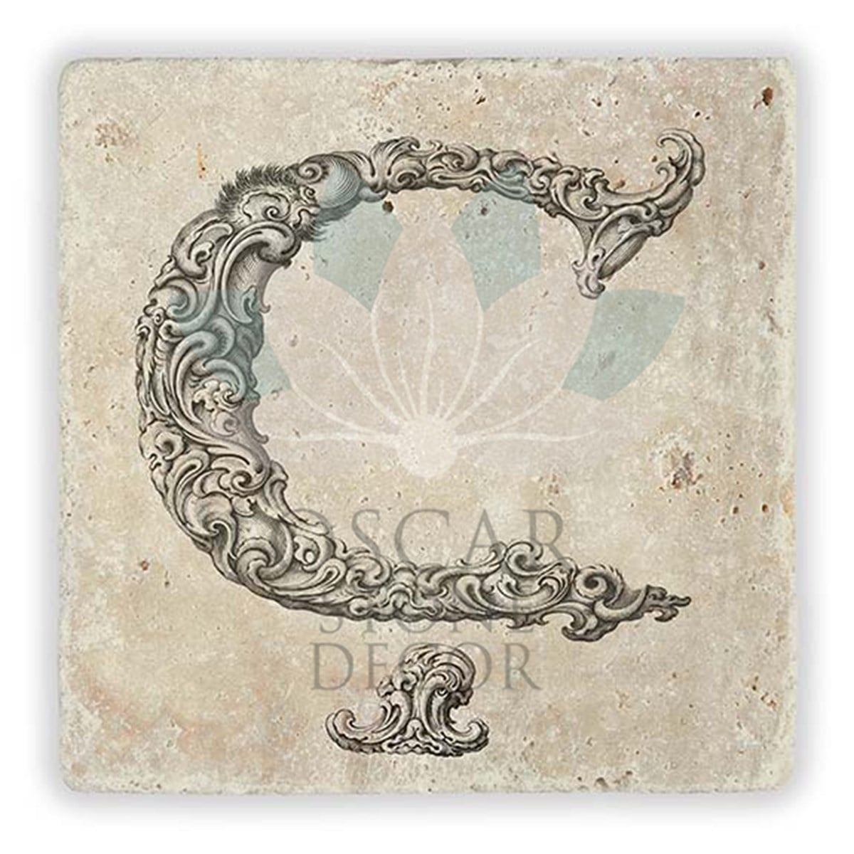 OSCAR STONE DECOR Ç HARFİ TEKLİ DOĞALTAŞ BARDAK ALTLIĞI / BA-Ç1 (COASTER)