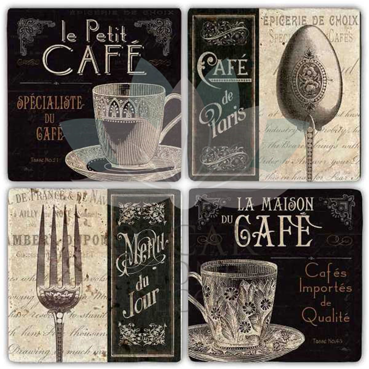 OSCAR STONE DECOR CAFE DE PARIS 4'lü DOĞALTAŞ BARDAK ALTLIĞI / BA294 (COASTER)