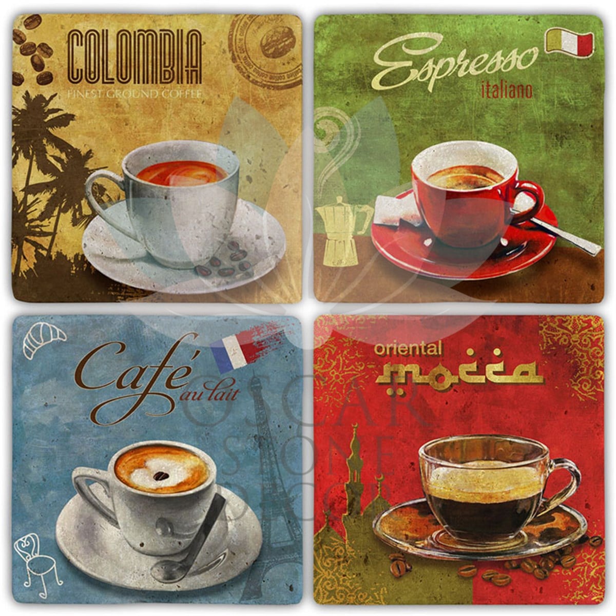 OSCAR STONE DECOR CAFFEE CUPS WORLDS 4'lü DOĞALTAŞ BARDAK ALTLIĞI / BA476 (COASTER)