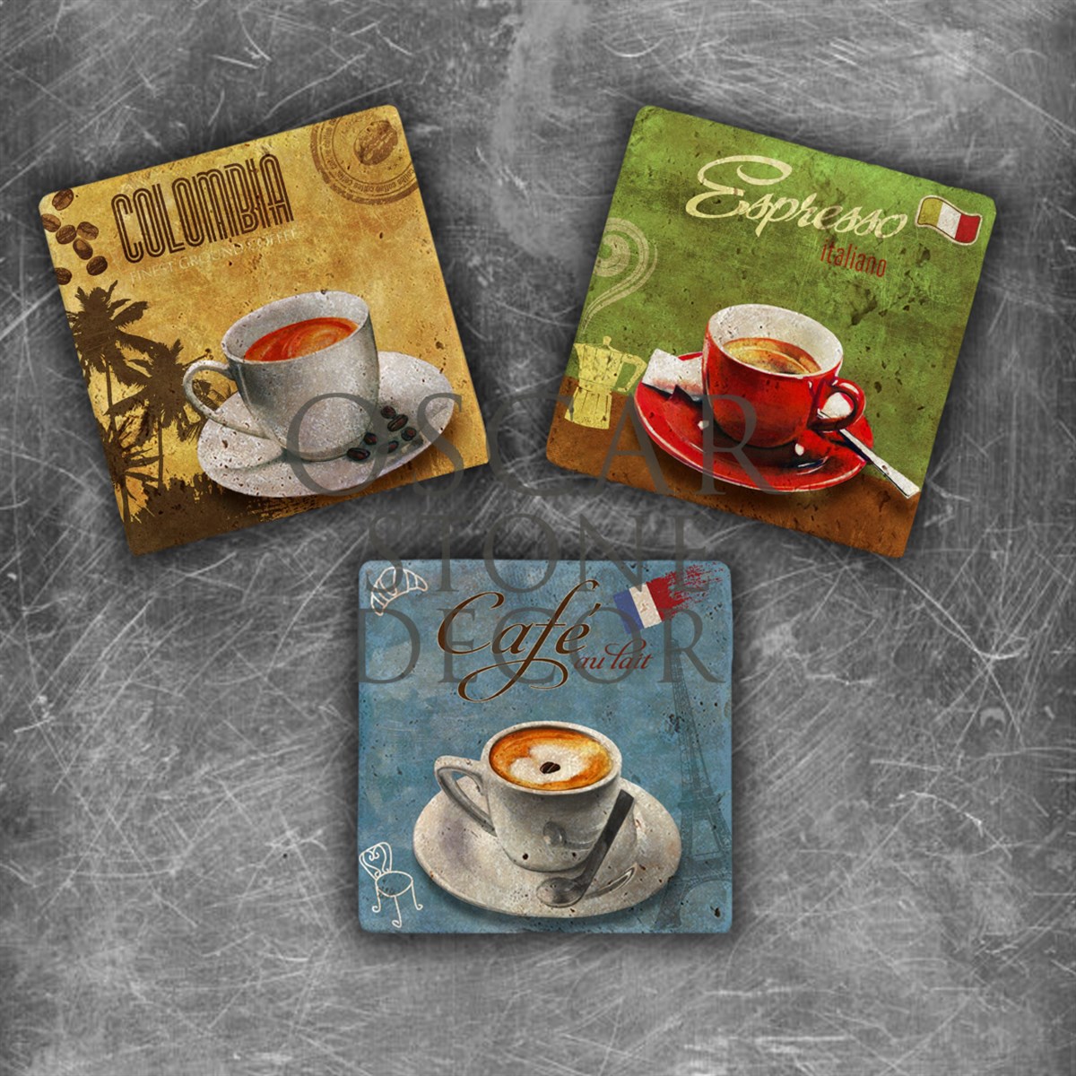 OSCAR STONE DECOR CAFFEE CUPS WORLDS DOĞALTAŞ MAGNET SETİ / MG-144