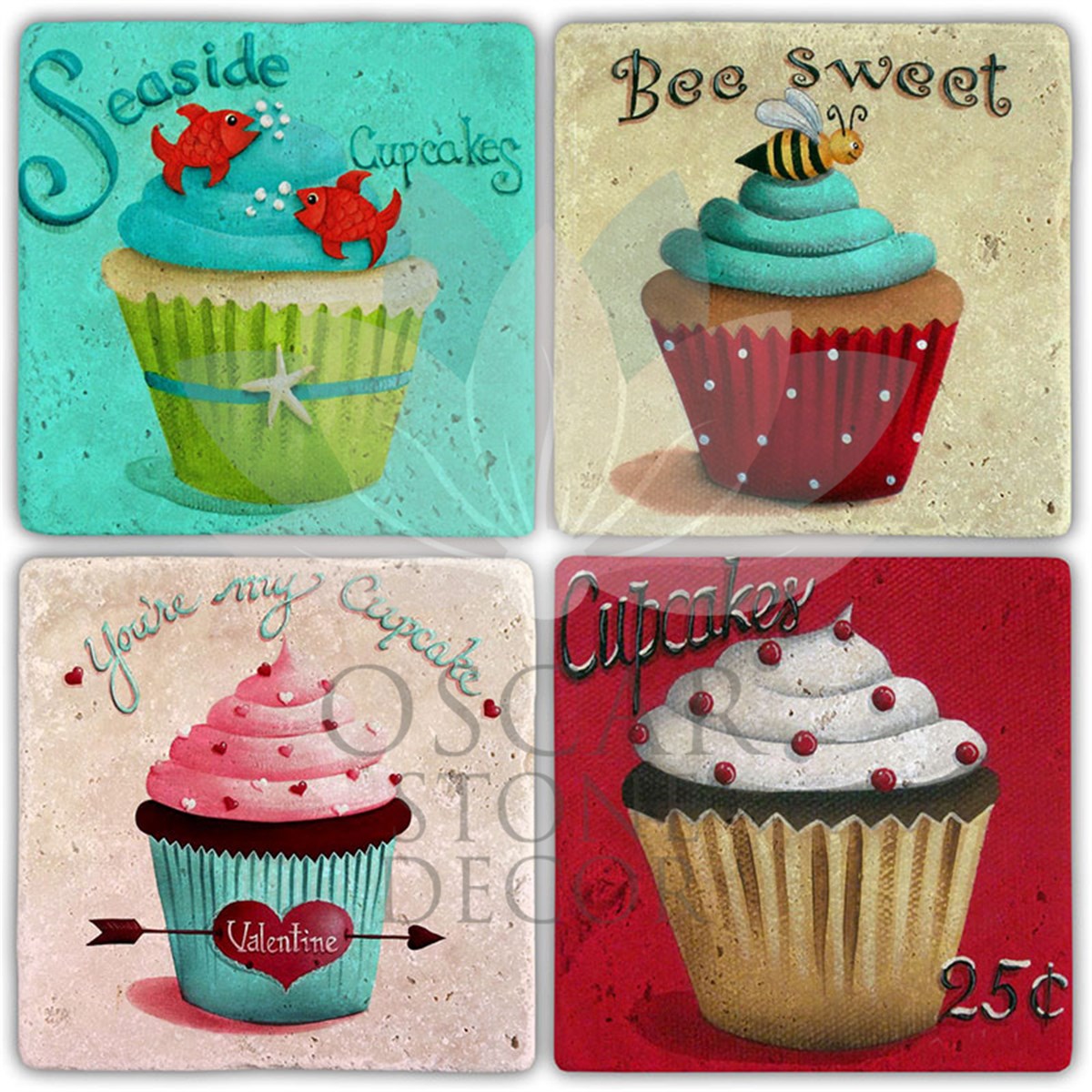 OSCAR STONE DECOR CAKE BE SWEET 4'lü DOĞALTAŞ BARDAK ALTLIĞI / BA352 (COASTER)