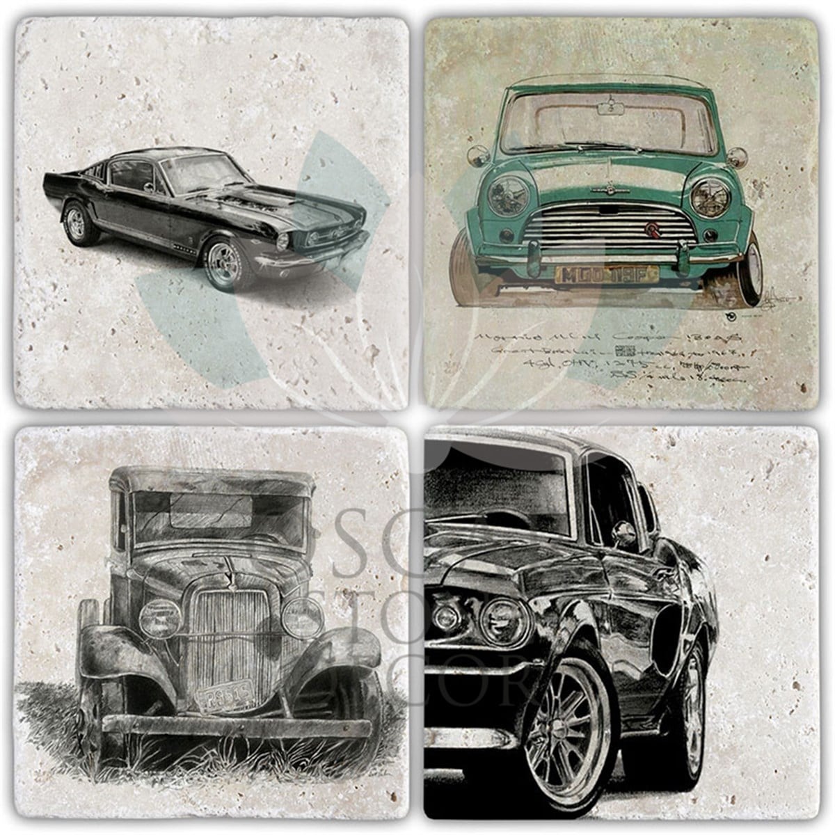 OSCAR STONE DECOR CAR SET 4'lü DOĞALTAŞ BARDAK ALTLIĞI / BA437 (COASTER)
