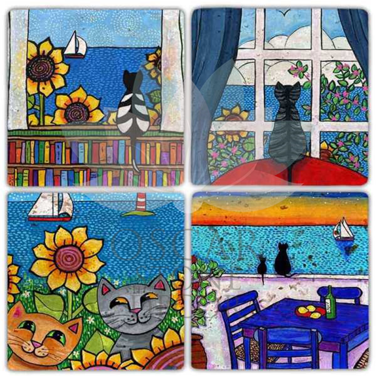 OSCAR STONE DECOR CAT COLOR 4'lü DOĞALTAŞ BARDAK ALTLIĞI / BA305 (COASTER)