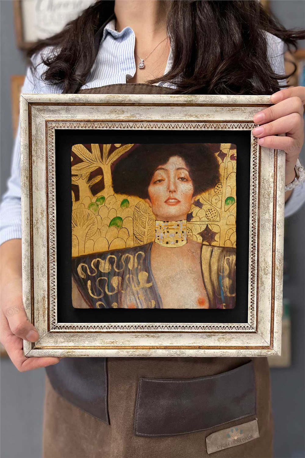 Oscar Stone Decor Çerçeveli Tablo Taş Duvar Dekoru 30 X 30 Cm Gustav Klimt Tablosu