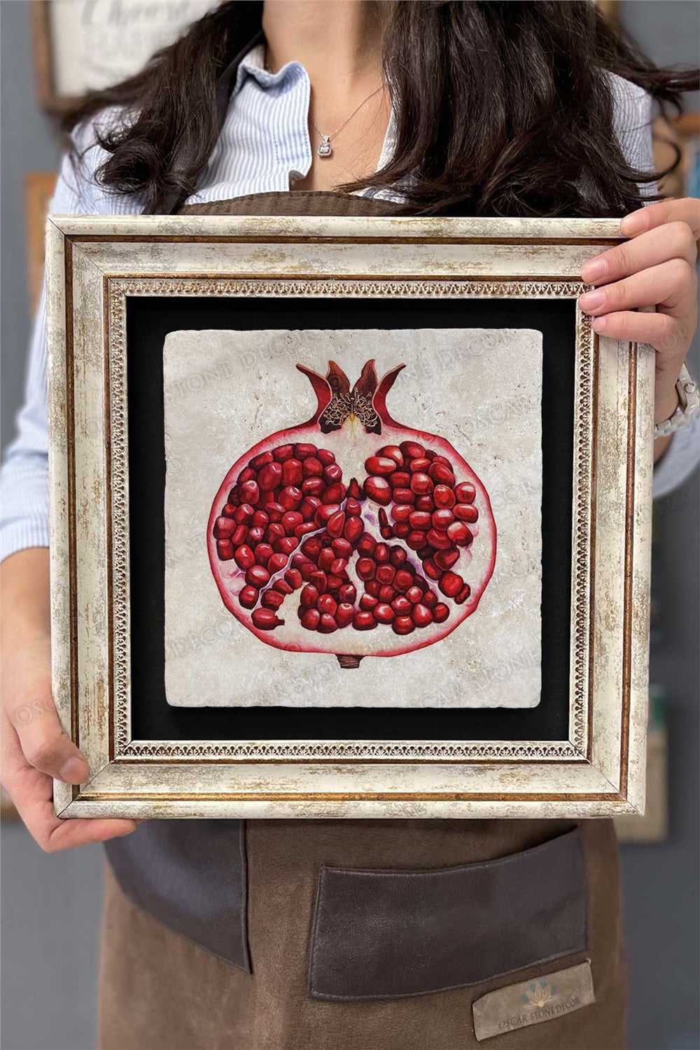 Oscar Stone Decor Çerçeveli Tablo Taş Duvar Dekoru 30 X 30 Cm Nar Çizim Tablo