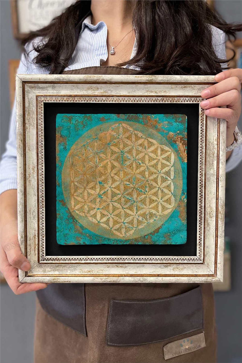 Oscar Stone Decor Çerçeveli Tablo Taş Duvar Dekoru 30 X 30 Cm Yaşam Çiçeği