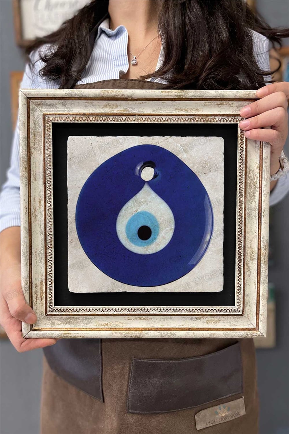 Oscar Stone Decor Çerçeveli Tablo Taş Duvar Dekoru 30 X 30 Cm Nazar Boncuğu