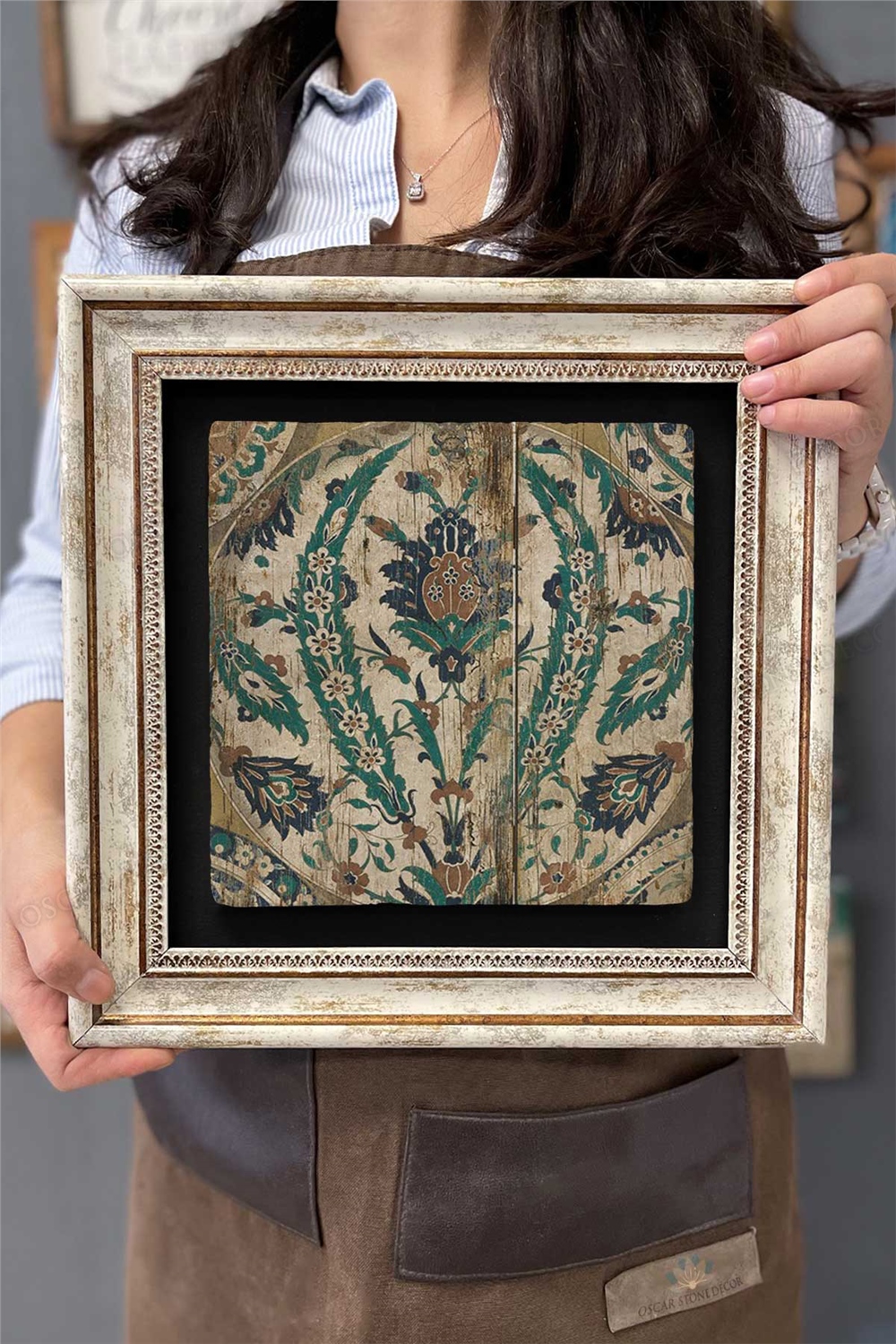 Oscar Stone Decor Çerçeveli Tablo Taş Duvar Dekoru 30 X 30 Cm Eskitme Kapı Tablo