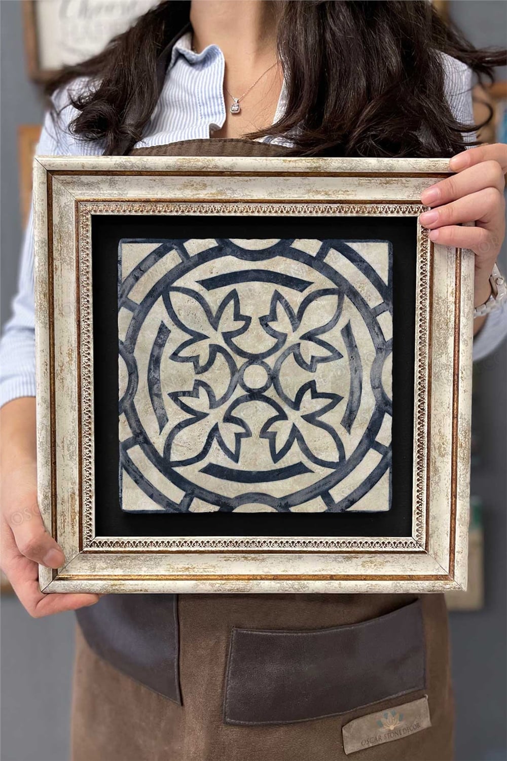 Oscar Stone Decor Çerçeveli Tablo Taş Duvar Dekoru 30 X 30 Cm Eskitme Desen Tablo