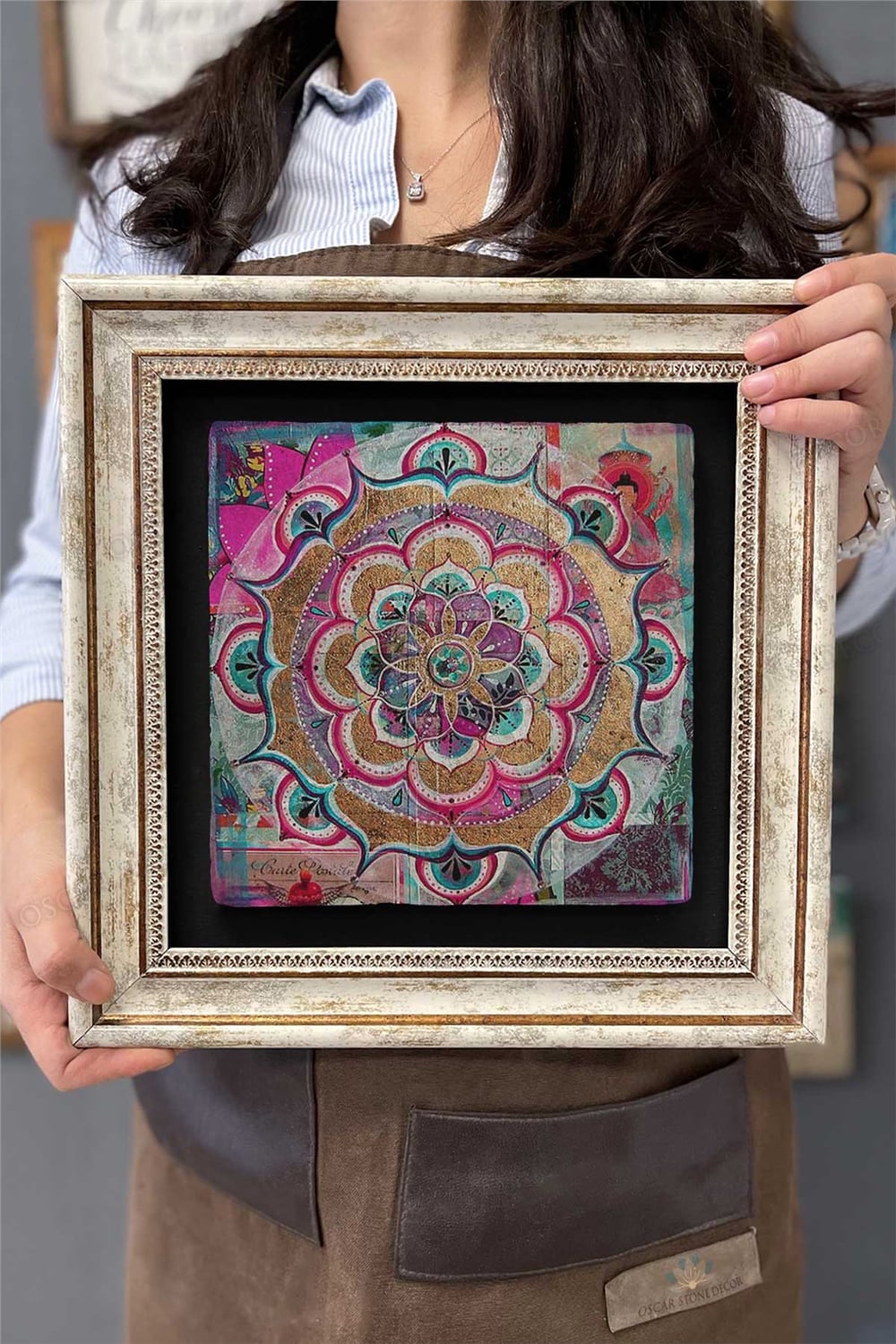 Oscar Stone Decor Çerçeveli Tablo Taş Duvar Dekoru 30 X 30 Cm Eskitme Tablo