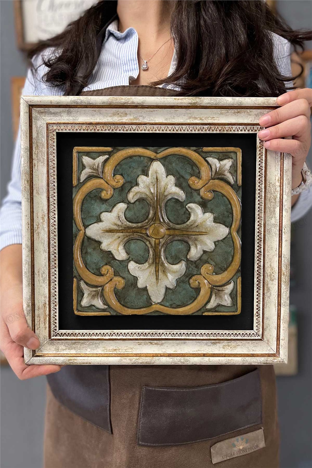 Oscar Stone Decor Çerçeveli Tablo Taş Duvar Dekoru 30 X 30 Cm Eskitme Vintage Tablo