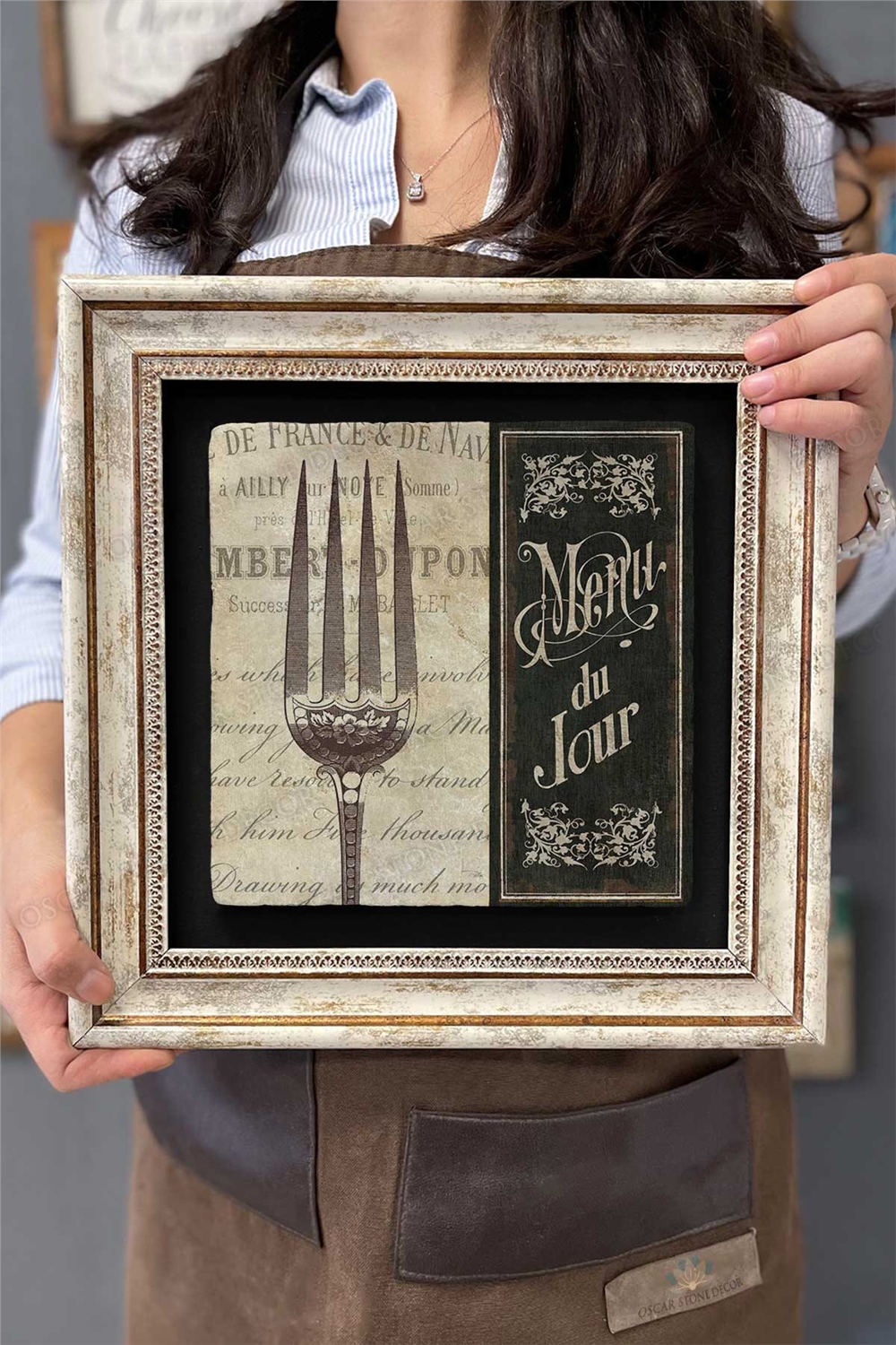 Oscar Stone Decor Çerçeveli Tablo Taş Duvar Dekoru 30 X 30 Cm Menu du Jour