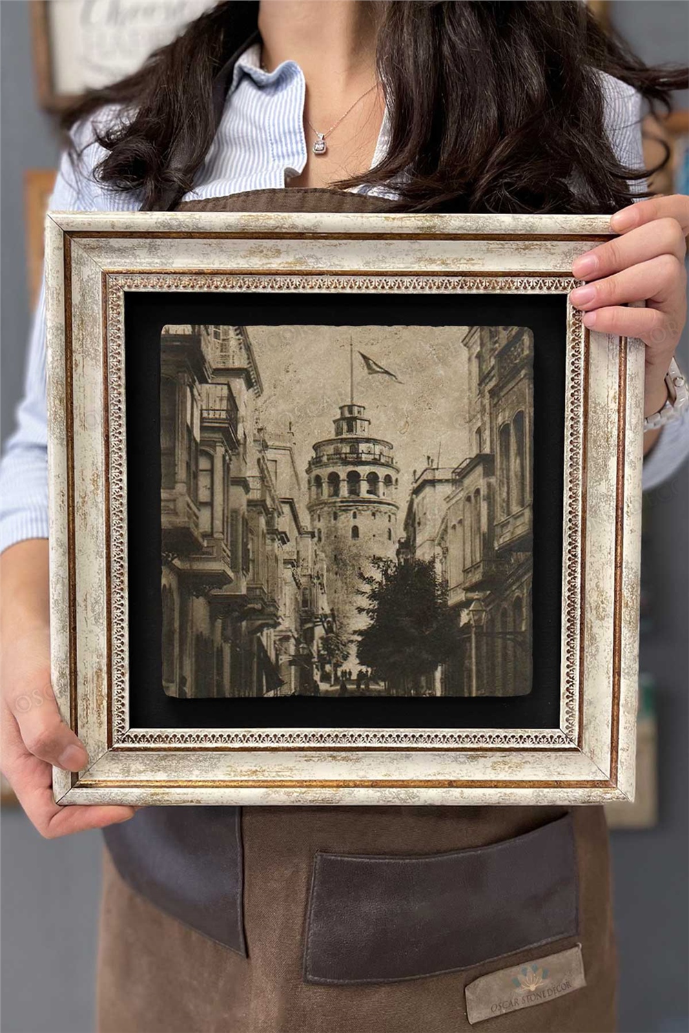 Oscar Stone Decor Çerçeveli Tablo Taş Duvar Dekoru 30 X 30 Cm Istanbul Eski Galata Kulesi