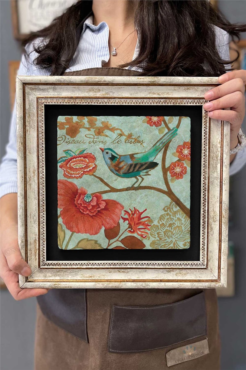 Oscar Stone Decor Çerçeveli Tablo Taş Duvar Dekoru 30 X 30 Cm Kuş Tablosu