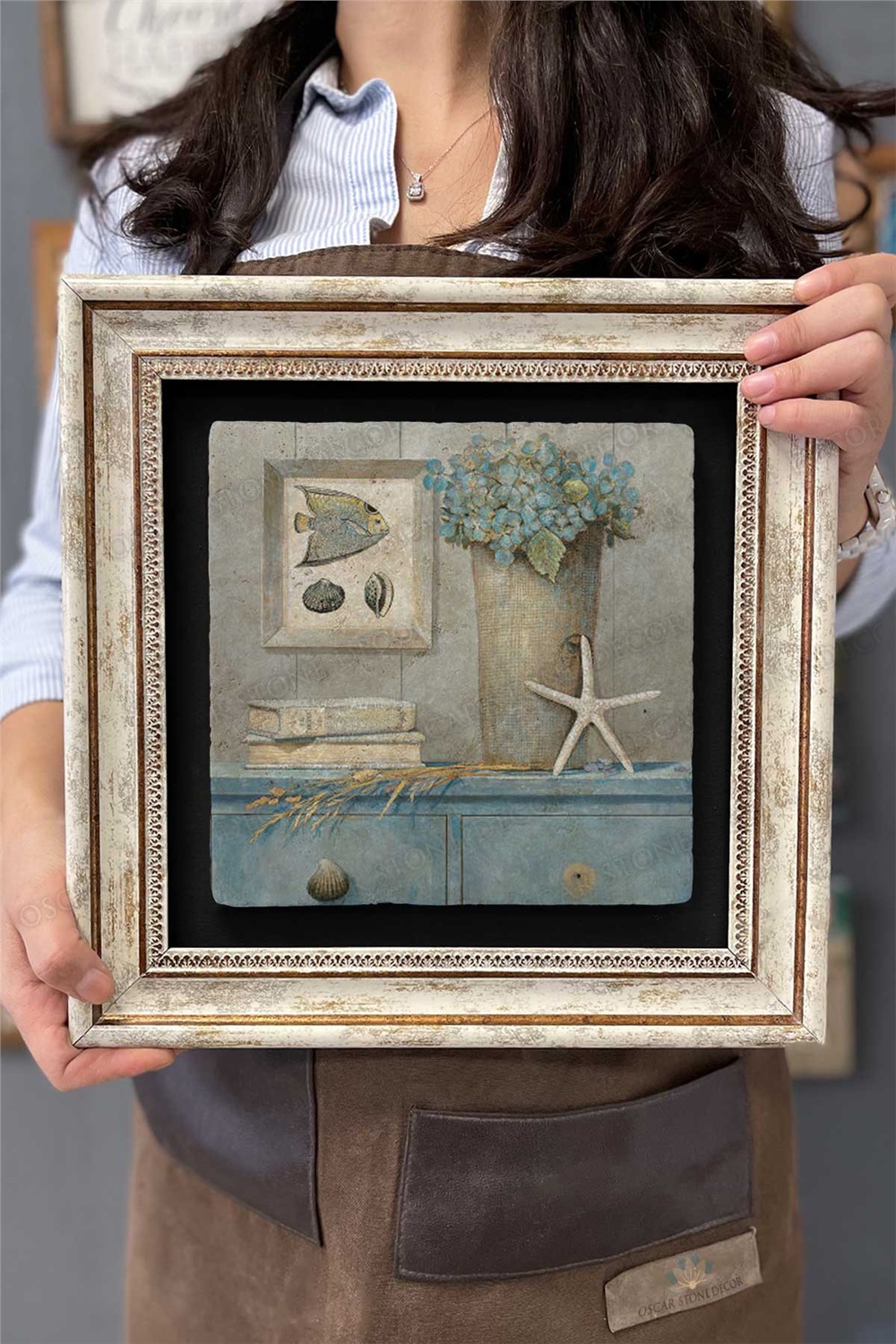 Oscar Stone Decor Çerçeveli Tablo Taş Duvar Dekoru 30 X 30 Cm Dekor Eskitme Tablo