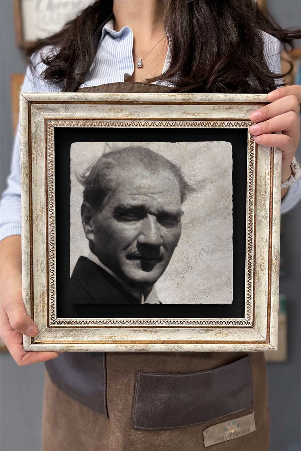 Oscar Stone Decor Çerçeveli Tablo Taş Duvar Dekoru 30 X 30 Cm Mustafa Kemal Atatürk