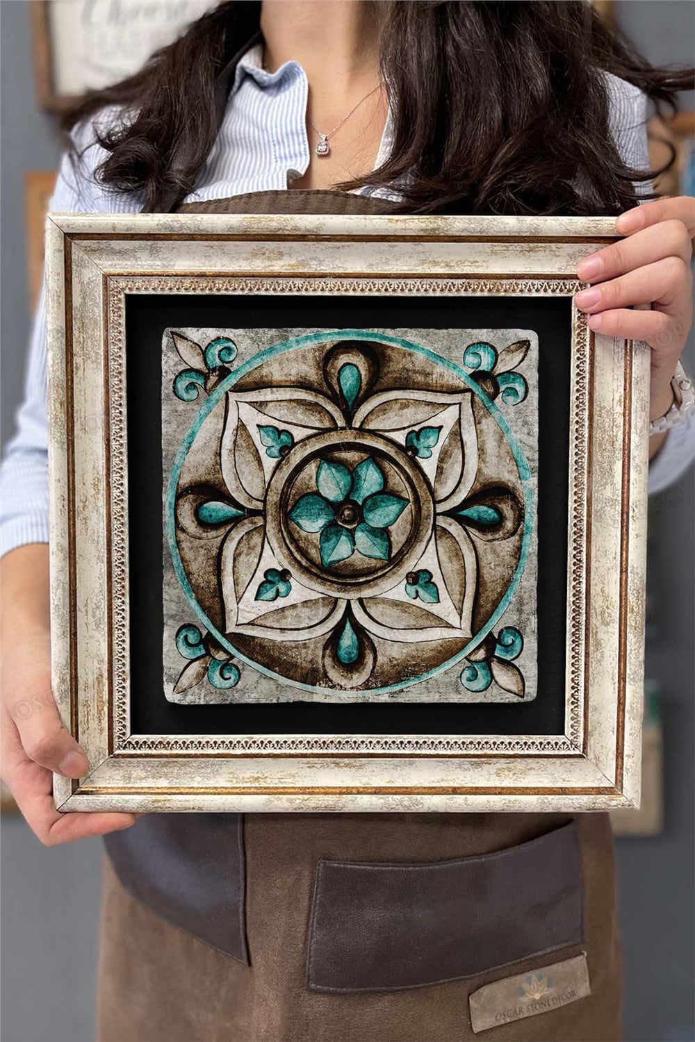 Oscar Stone Decor Çerçeveli Tablo Taş Duvar Dekoru 30 X 30 Cm Eskitme Desenli Tasarım Mermer