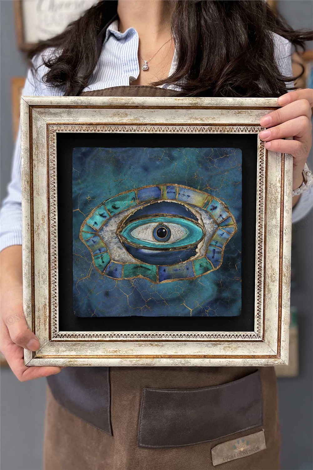 Oscar Stone Decor Çerçeveli Tablo Taş Duvar Dekoru 30 X 30 Cm Nazar Göz Tablosu