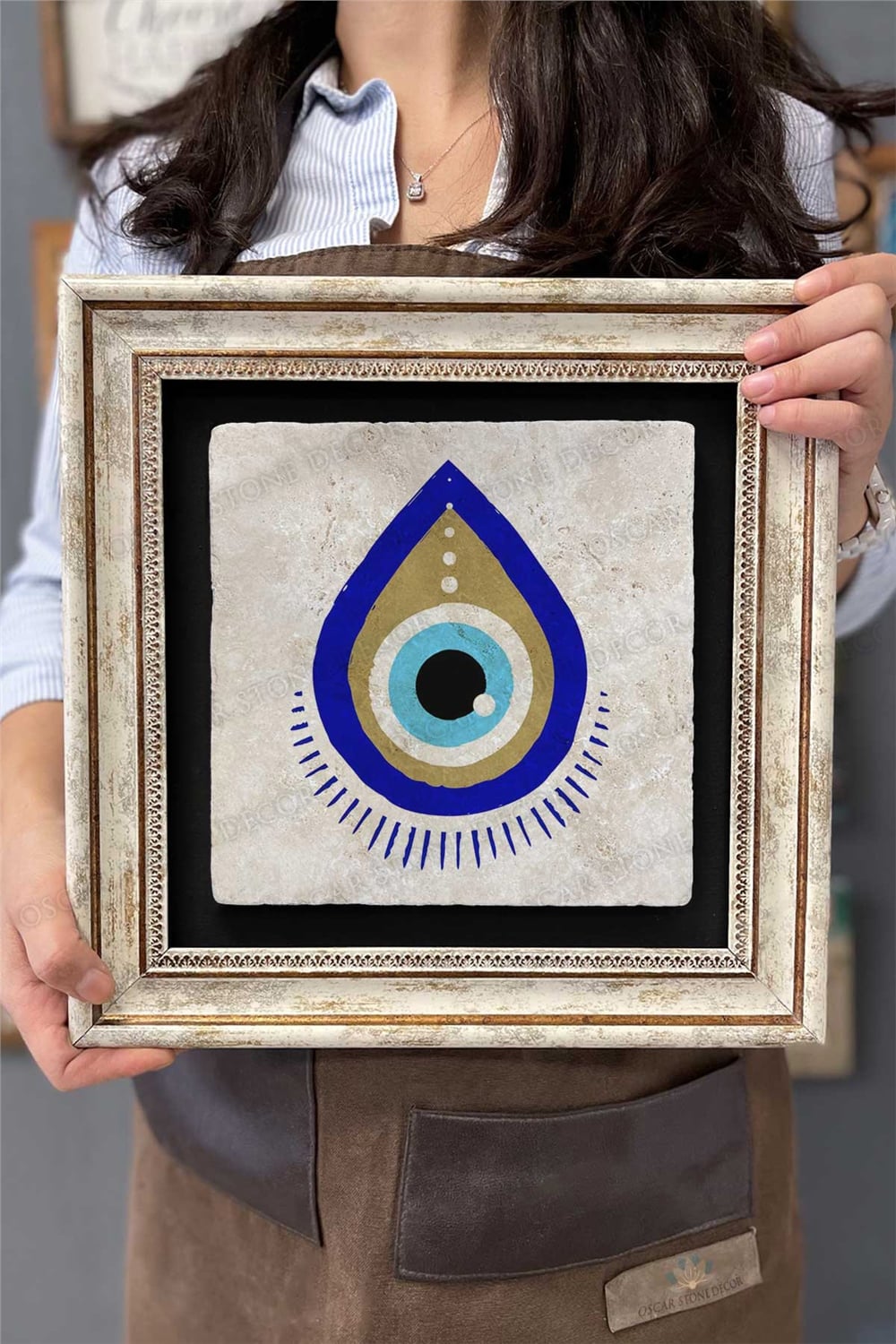 Oscar Stone Decor Çerçeveli Tablo Taş Duvar Dekoru 30 X 30 Cm Nazar Boncuğu Tablosu