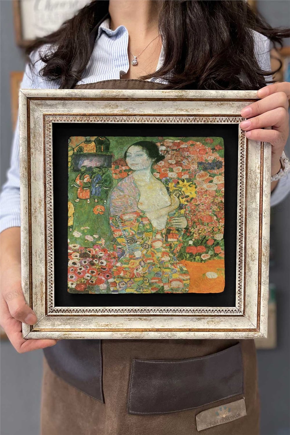 Oscar Stone Decor Çerçeveli Tablo Taş Duvar Dekoru 30 X 30 Cm Gustav Klimt Tablosu