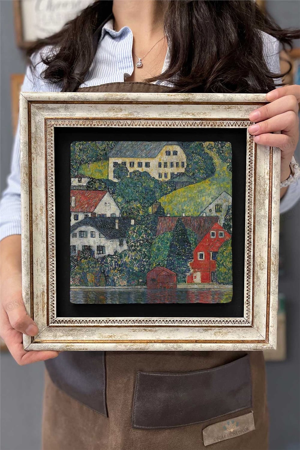 Oscar Stone Decor Çerçeveli Tablo Taş Duvar Dekoru 30 X 30 Cm Gustav Klimt Tablosu