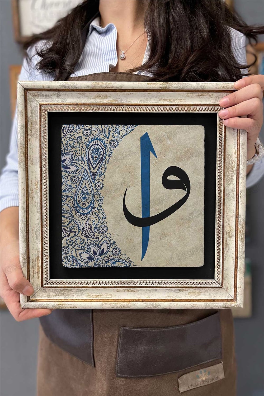 Oscar Stone Decor Çerçeveli Tablo Taş Duvar Dekoru 30 X 30 Cm Vav Elif Çizim Tablo