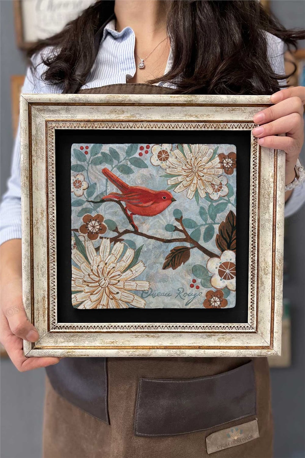 Oscar Stone Decor Çerçeveli Tablo Taş Duvar Dekoru 30 X 30 Cm Kuş Tablosu