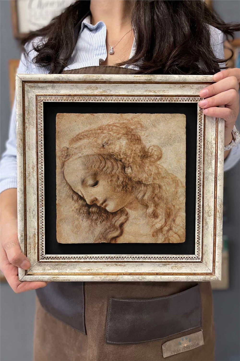 Oscar Stone Decor Çerçeveli Tablo Taş Duvar Dekoru 30 X 30 Cm Leonardo Da Vinci Tablosu