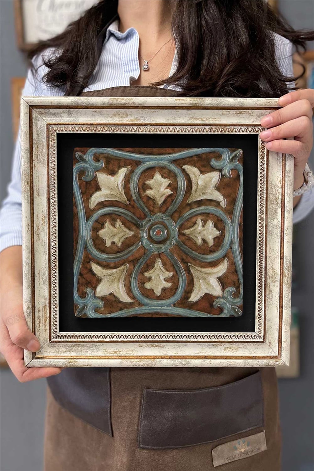 Oscar Stone Decor Çerçeveli Tablo Taş Duvar Dekoru 30 X 30 Cm Eskitme Vintage Tablo
