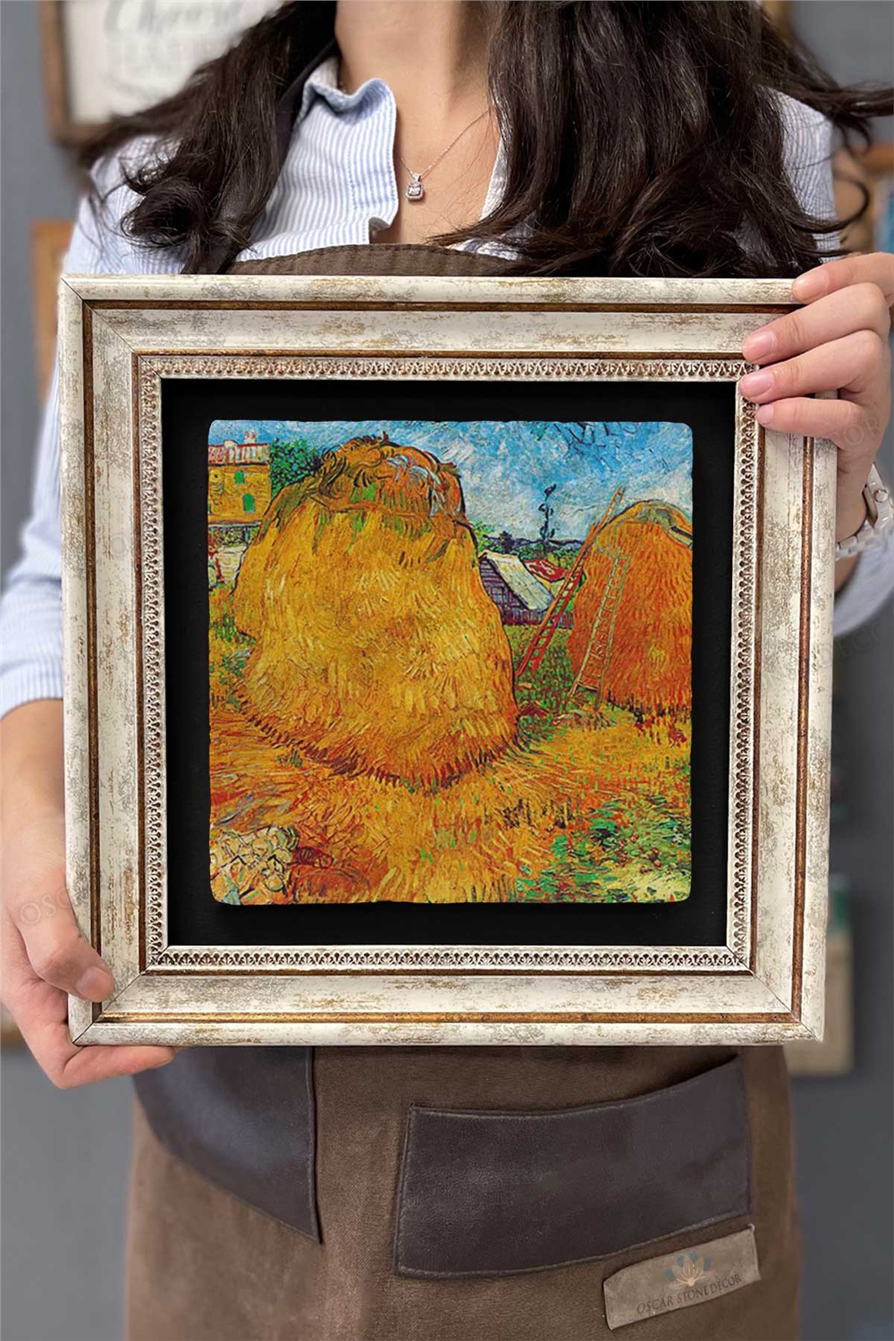 Oscar Stone Decor Çerçeveli Tablo Taş Duvar Dekoru 30 X 30 Cm Van Gogh Tablosu