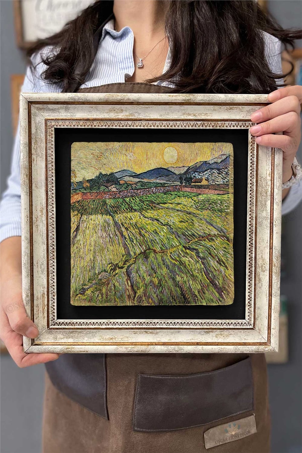 Oscar Stone Decor Çerçeveli Tablo Taş Duvar Dekoru 30 X 30 Cm Van Gogh Tablosu
