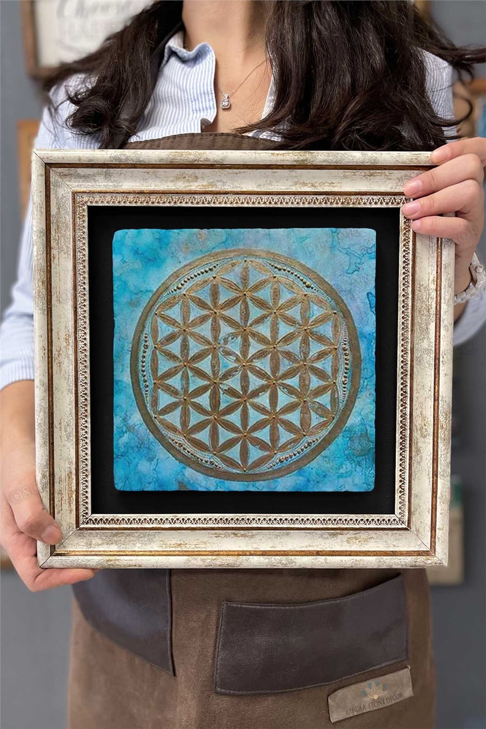 Oscar Stone Decor Çerçeveli Tablo Taş Duvar Dekoru 30 X 30 Cm Yaşam Çiçeği