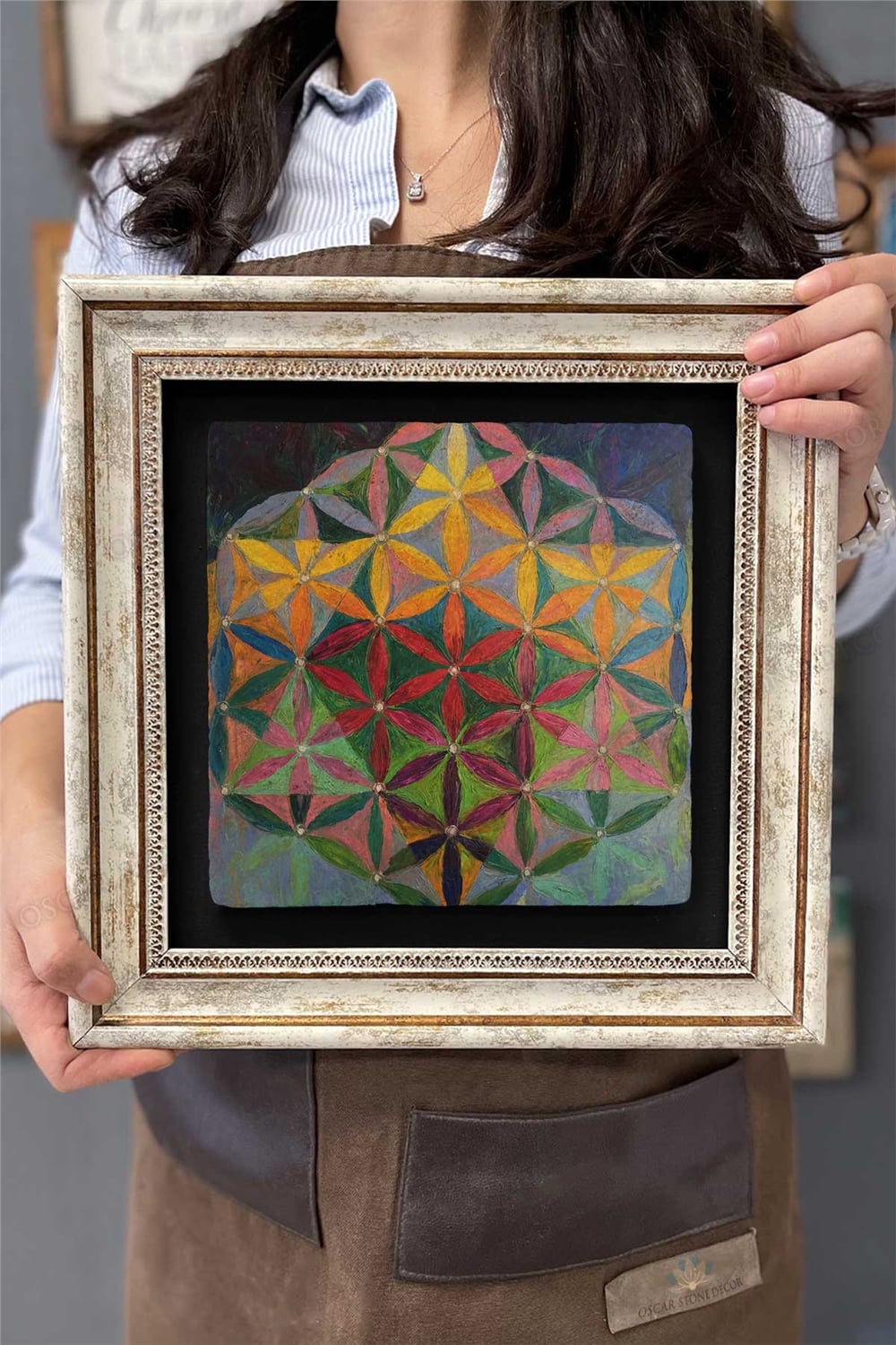 Oscar Stone Decor Çerçeveli Tablo Taş Duvar Dekoru 30 X 30 Cm Yaşam Çiçeği Tablosu