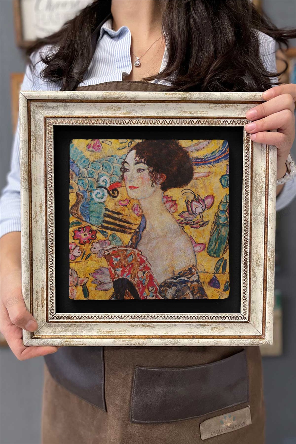Oscar Stone Decor Çerçeveli Tablo Taş Duvar Dekoru 30 X 30 Cm Gustav Klimt Tablosu