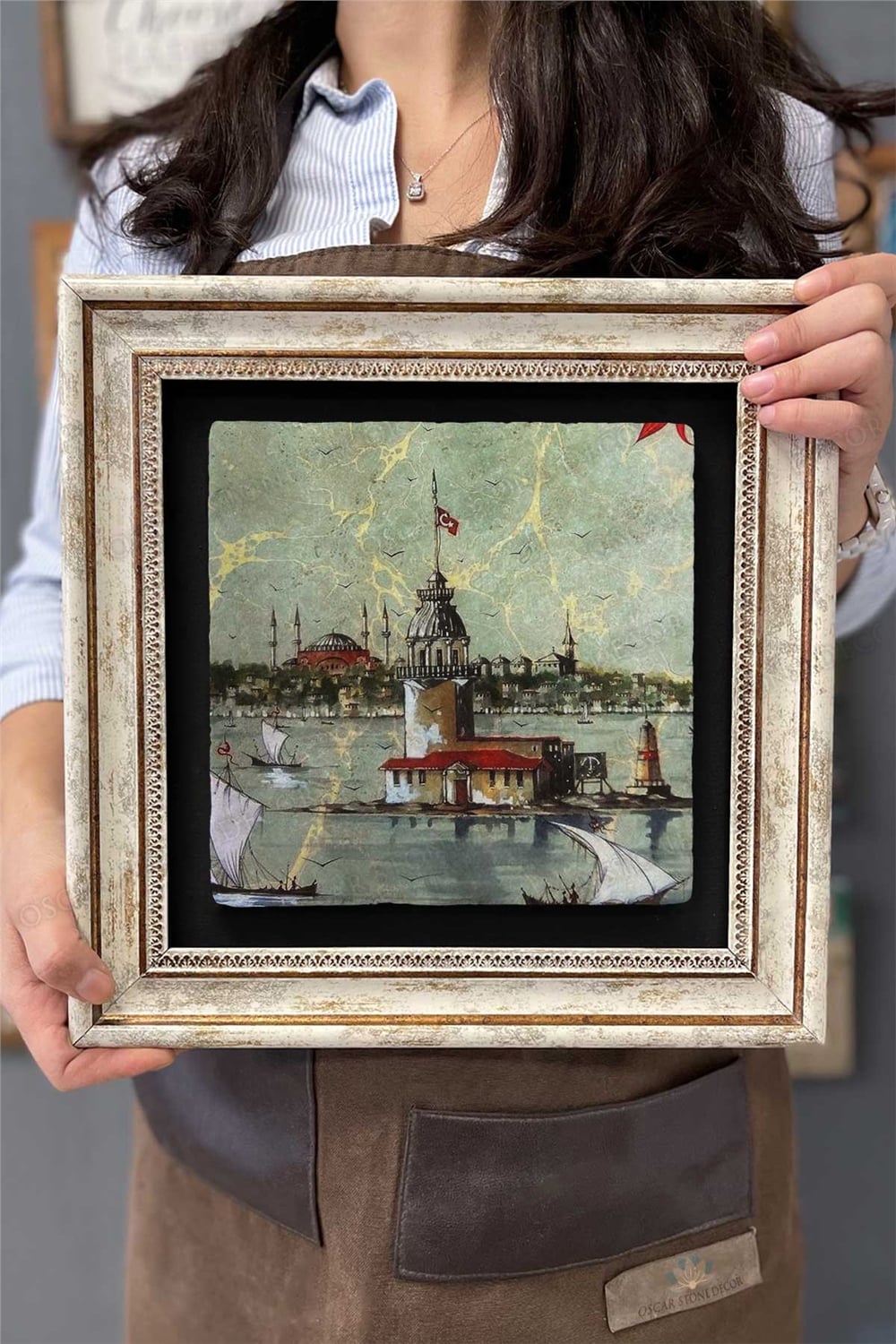 Oscar Stone Decor Çerçeveli Tablo Taş Duvar Dekoru 30 X 30 Cm Kız Kulesi