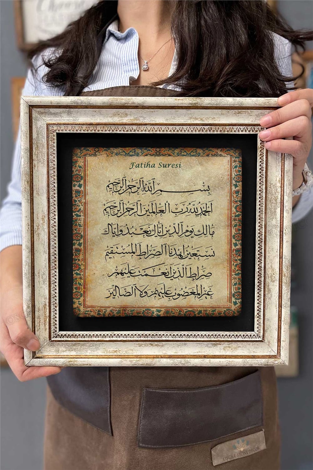 Oscar Stone Decor Çerçeveli Tablo Taş Duvar Dekoru 30 X 30 Cm Fatiha Suresi Tablosu