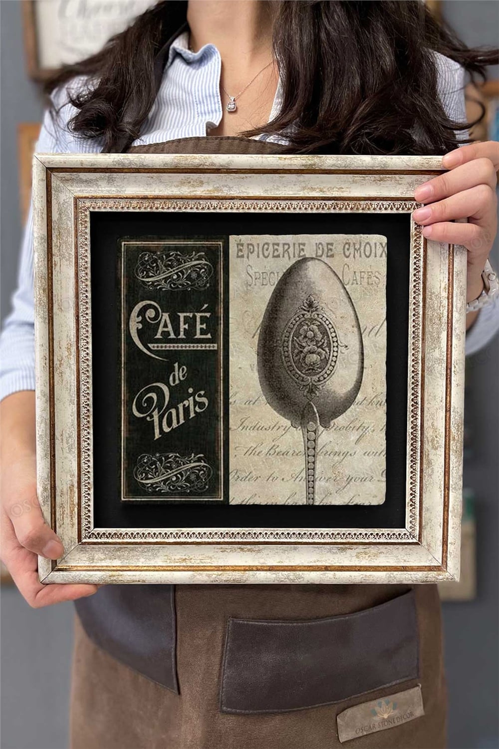 Oscar Stone Decor Çerçeveli Tablo Taş Duvar Dekoru 30 X 30 Cm Cafe de Paris