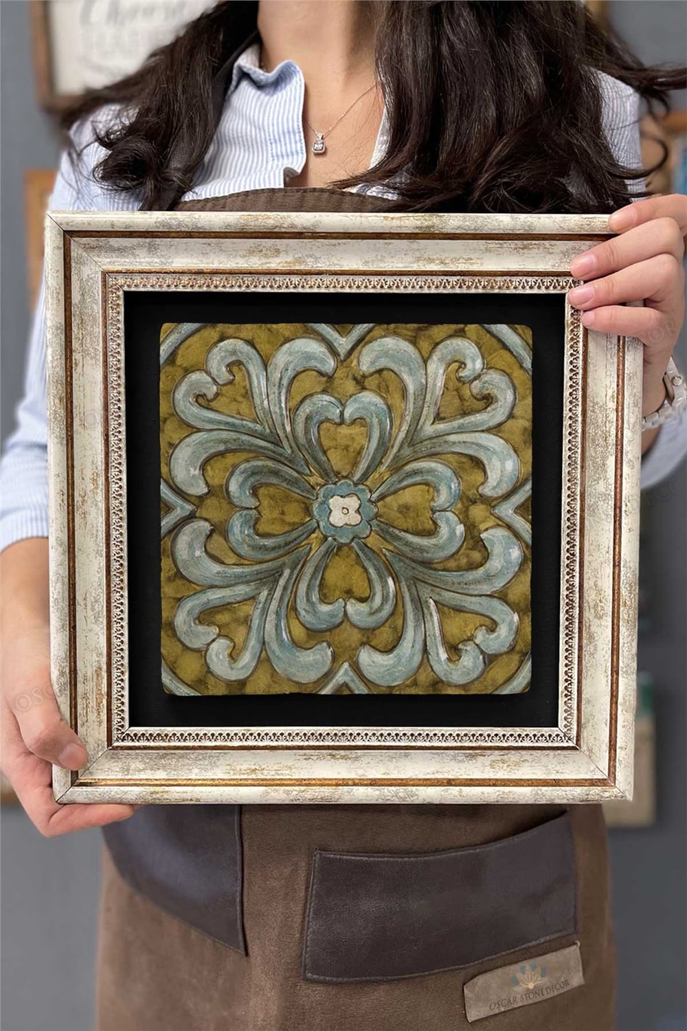 Oscar Stone Decor Çerçeveli Tablo Taş Duvar Dekoru 30 X 30 Cm Eskitme Vintage Tablo