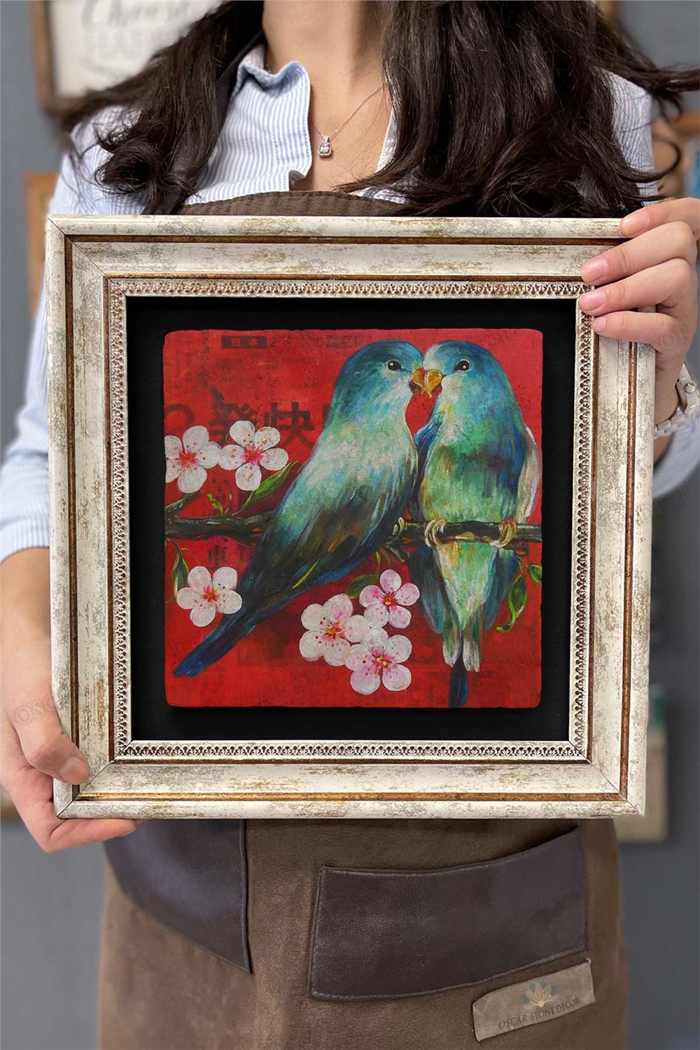 Oscar Stone Decor Çerçeveli Tablo Taş Duvar Dekoru 30 X 30 Cm Kuş Tablosu
